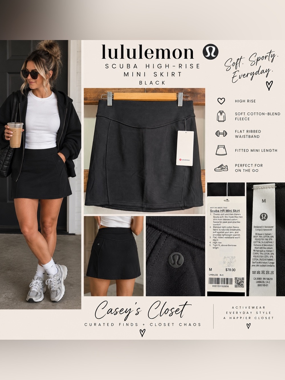 NWT Lululemon Scuba High-Rise Mini Skirt Black M